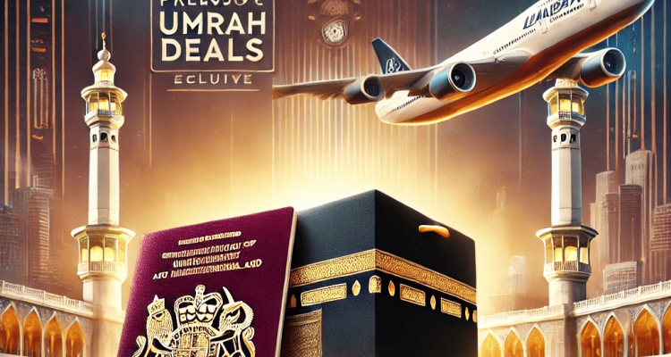 DALL·E 2025-02-17 17.44.14 - A visually captivating image representing an exclusive Umrah journey with premium deals. The image features a luxurious setting with a UK passport, a  (1)