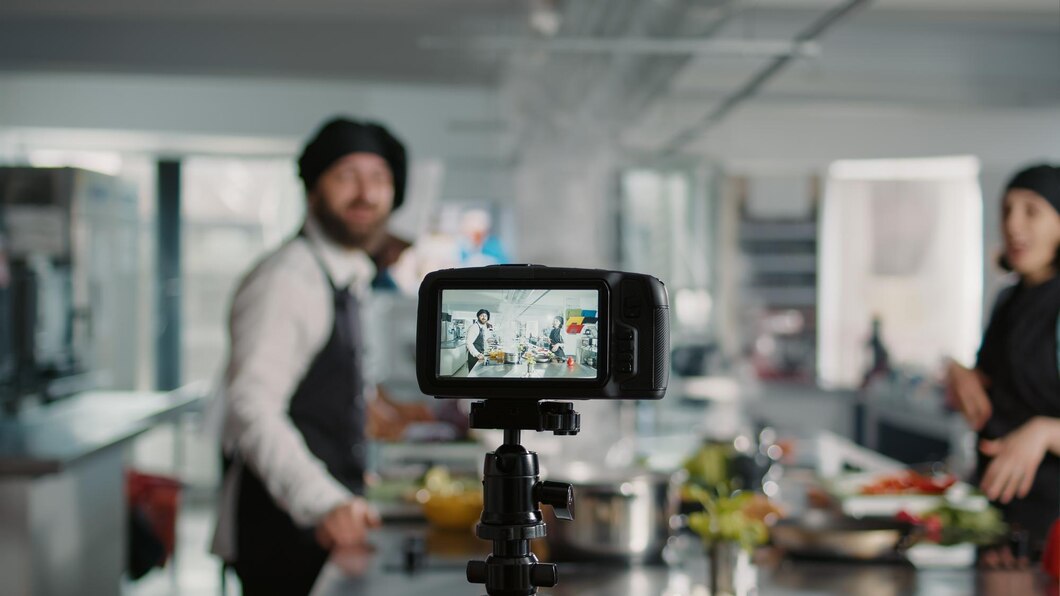 camera-filming-people-cooking-professional-menu-dish-kitchen-recording-online-vlog-gastronomy-show-program-tv-team-cooks-teaching-gourmet-meal-preparations-tripod-shot_482257-49301