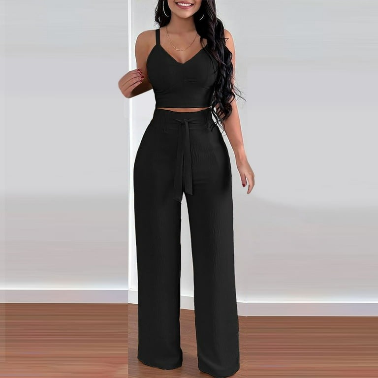 Linen Crop Top & Wide-Leg Pants Set