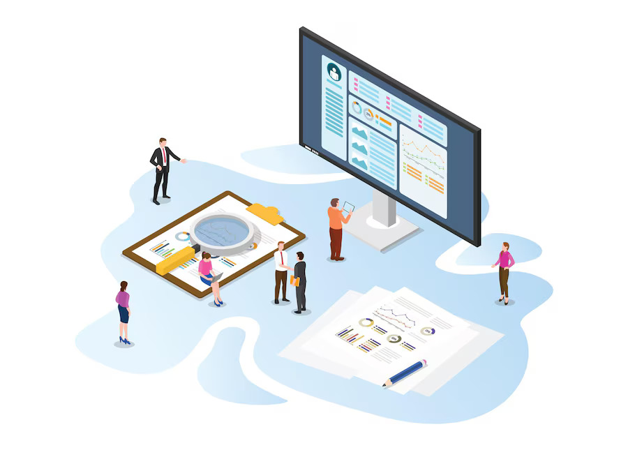 case-study-concept-with-modern-isometric-3d-style-vector-illustration_82472-597