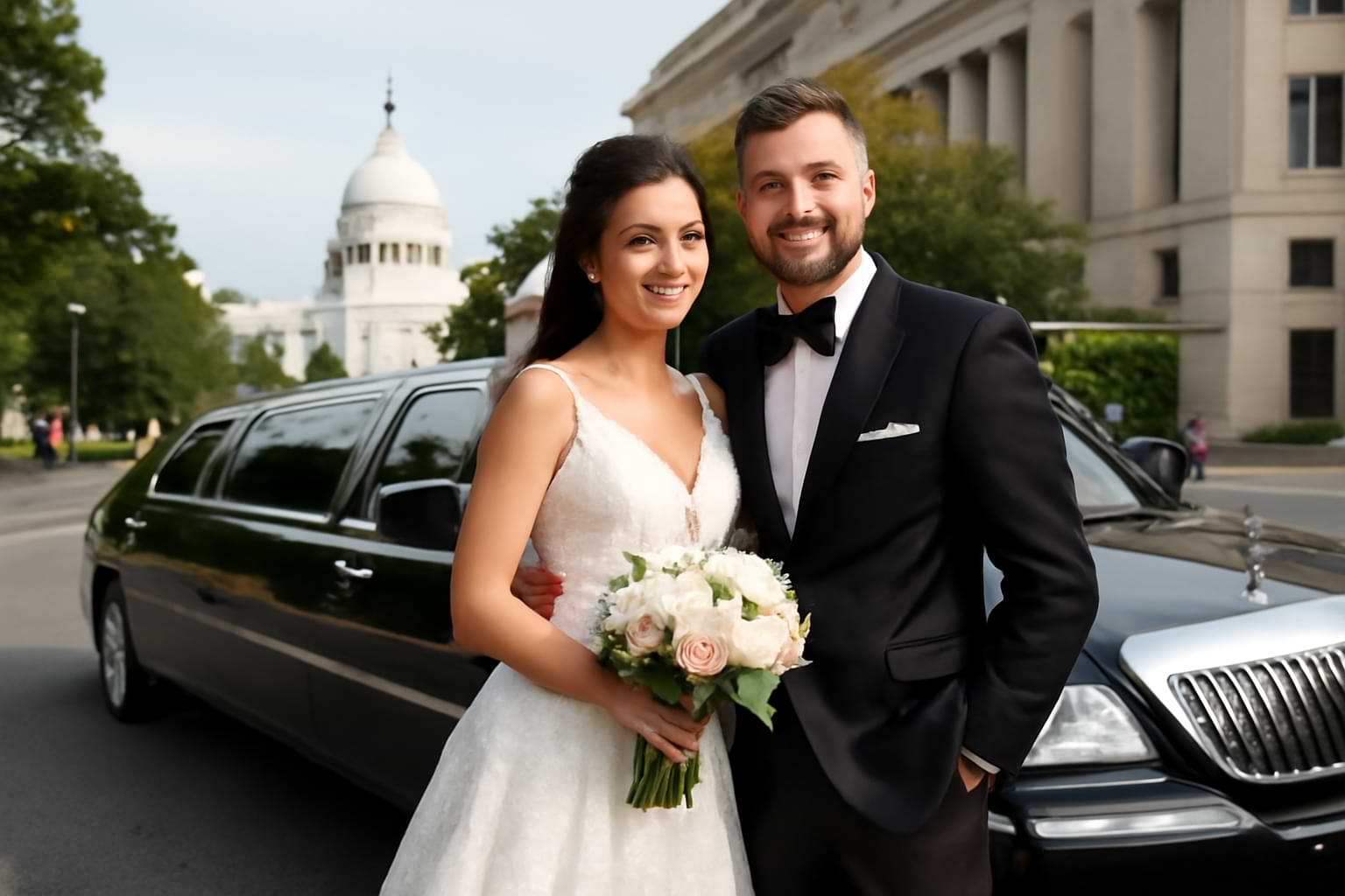 Elegant Newlyweds Arriving in Style: Wedding Limo Service in Washington DC