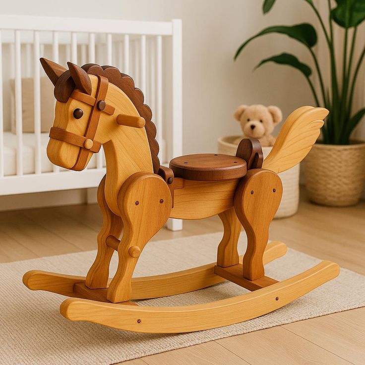 Handmade Wooden Rocking Horse, Rustic Kids Gift, Natural Solid Wood Nursery Decor, Toddler Ride Toy, Unique Baby Shower Gift